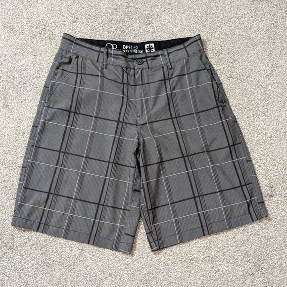 "Op" OPFLEX 4-Way Stretch Men's Gray Plaid Casual Shorts; Size 30 - Picture 1 of 5